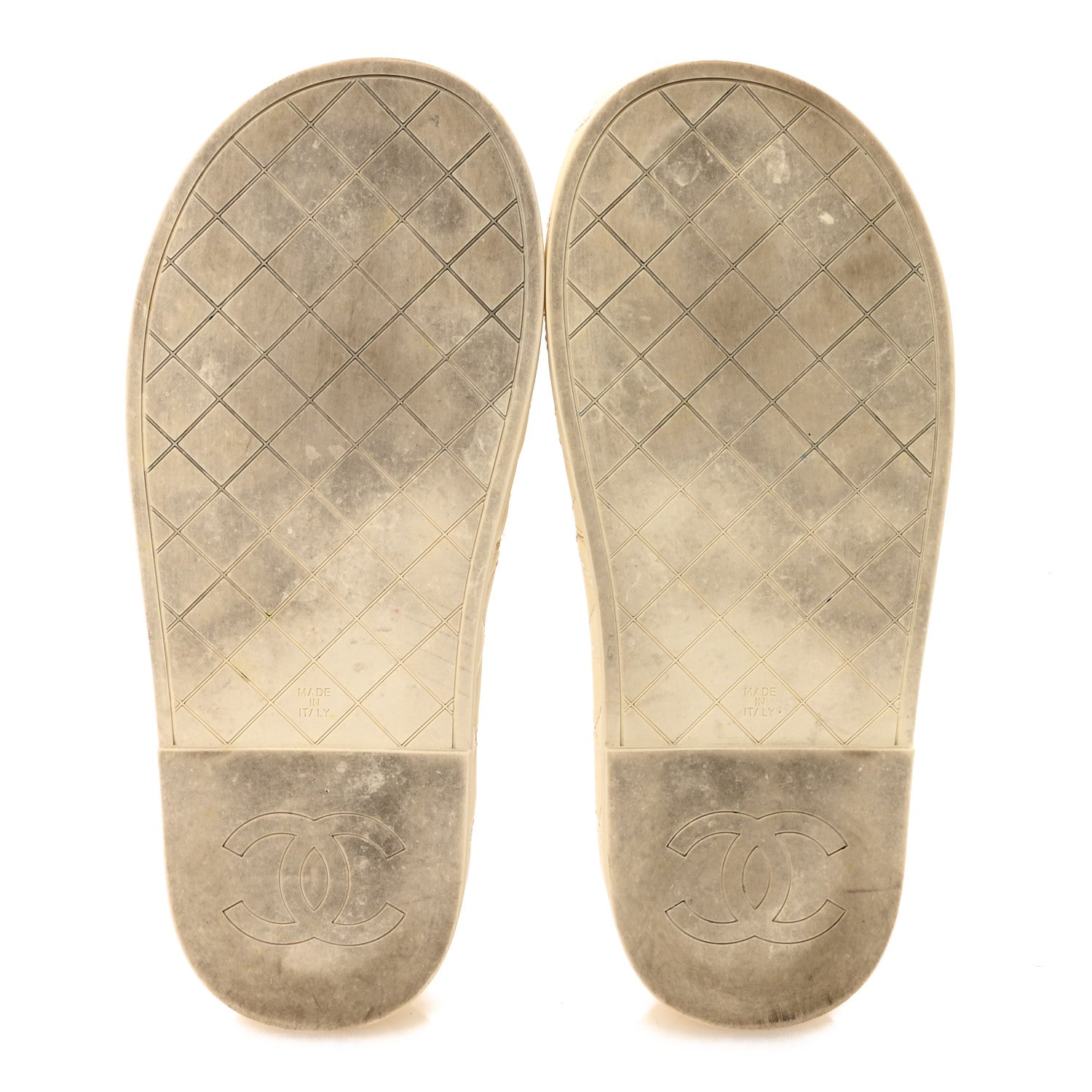 Lambskin Quilted CC Mules Sandals 38 Ivory