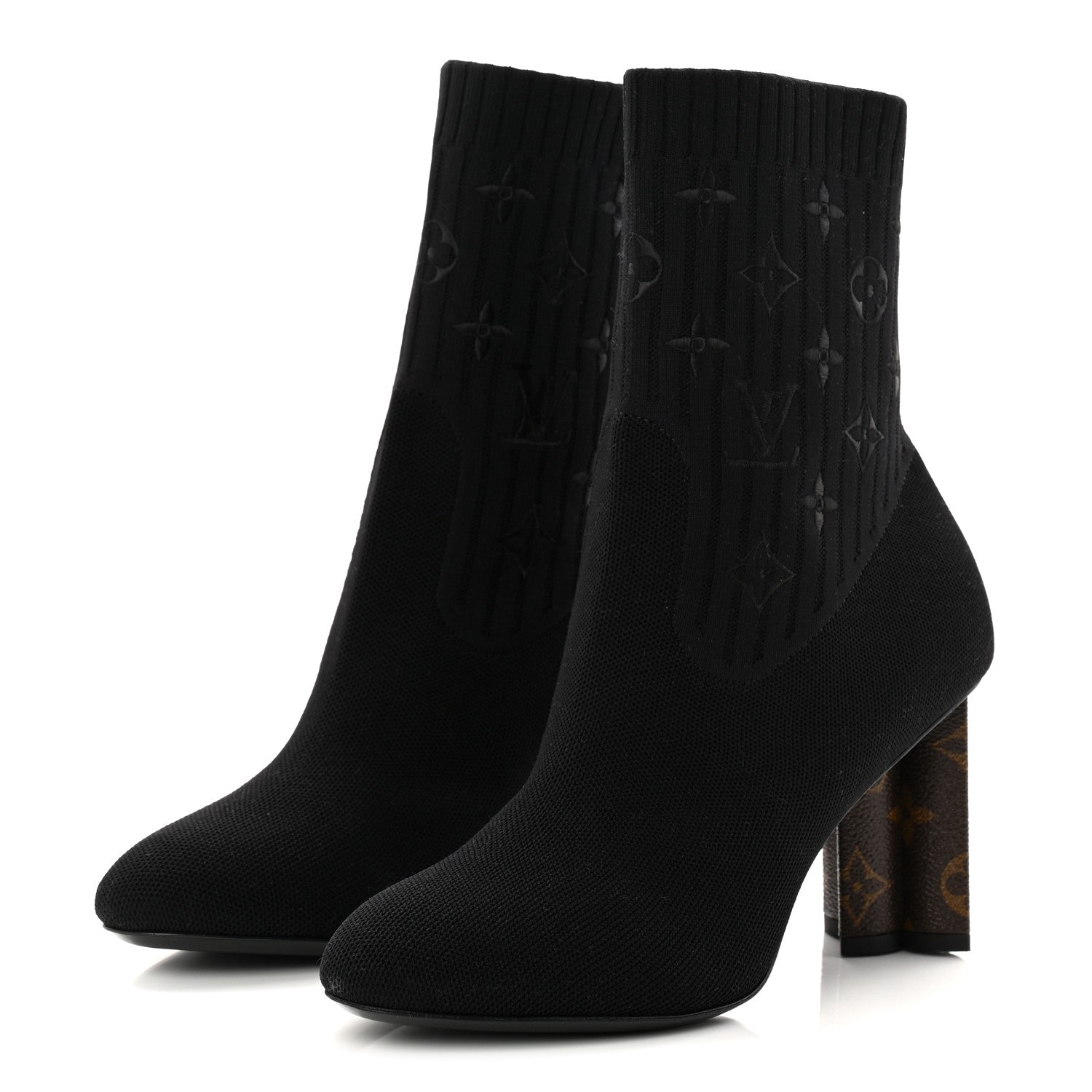 Monogram Stretch Fabric Silhouette Ankle Boots 39 Black