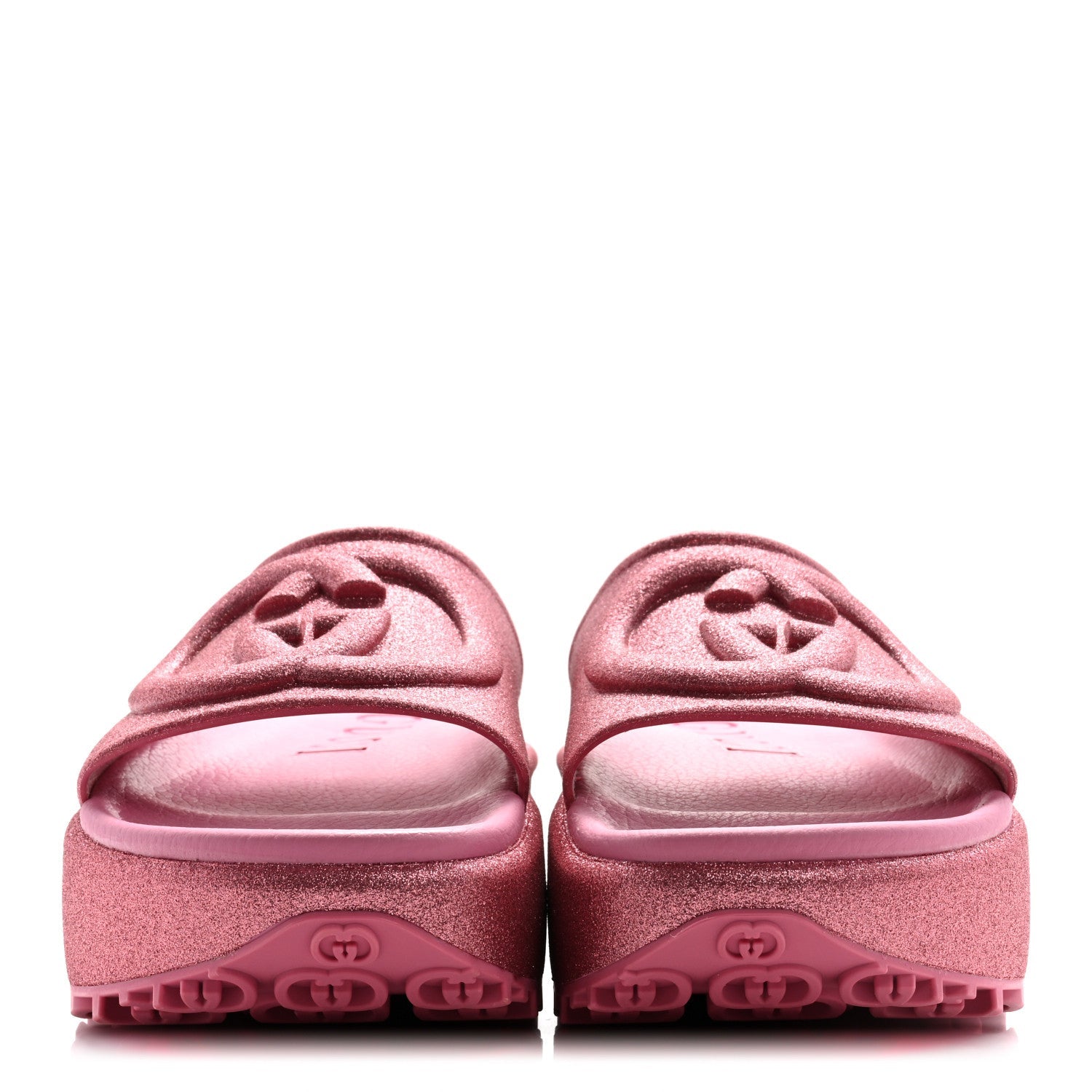 Glitter Rubber Womens Interlocking G Platform 42mm Slide Sandals 36 Rose