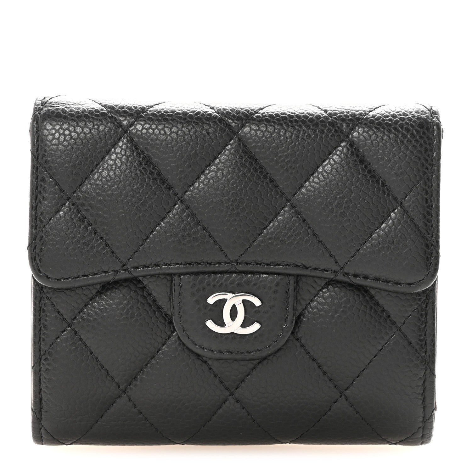 Caviar Quilted Compact Flap Wallet Black