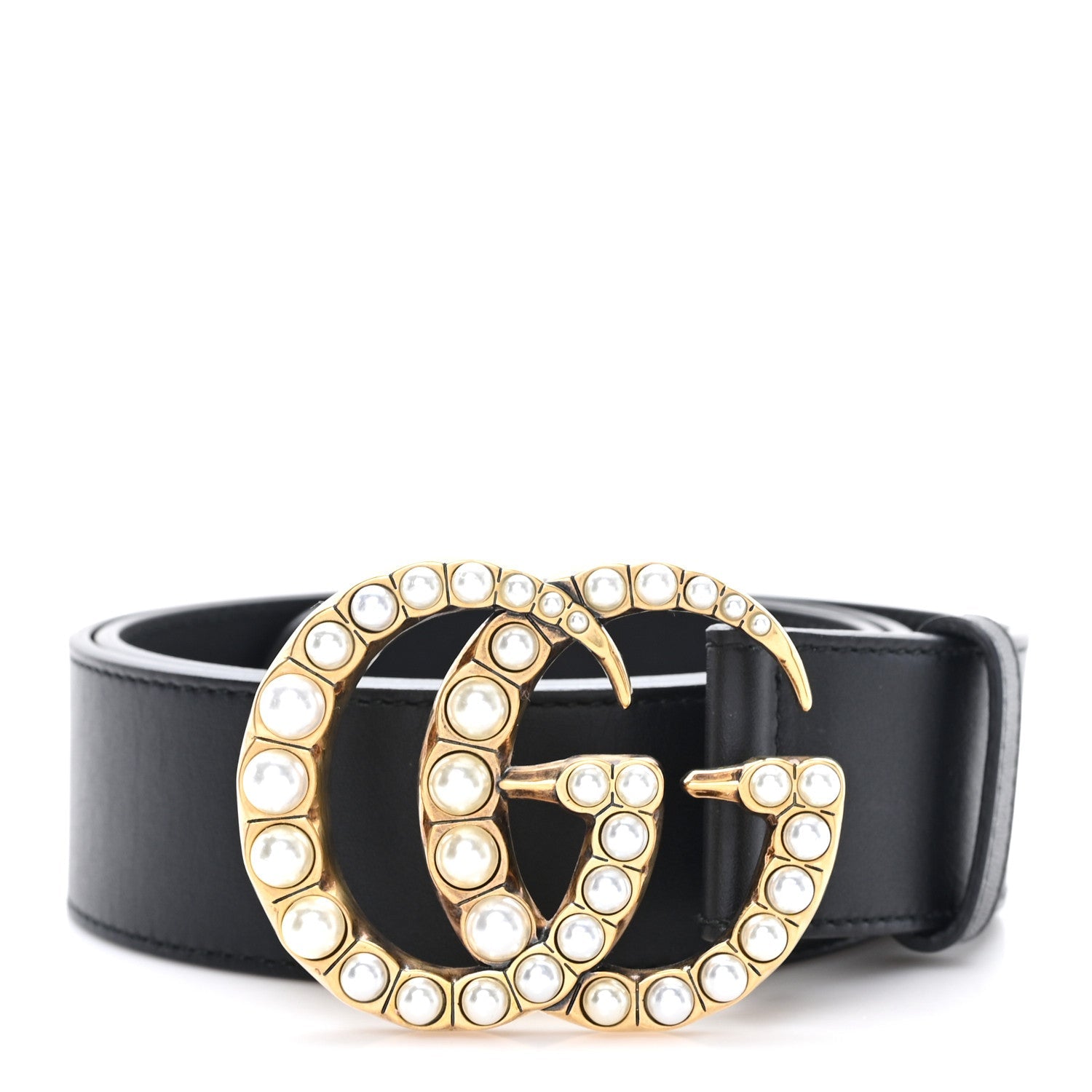 Moon Calfskin Pearl Double G 40mm Belt 85 34 Black Cream