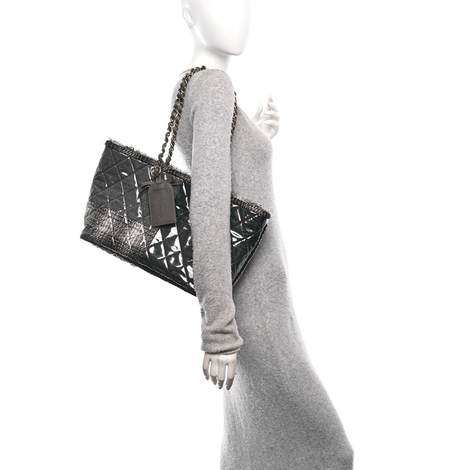 Vinyl Funny Tweed Patchwork Tote Grey