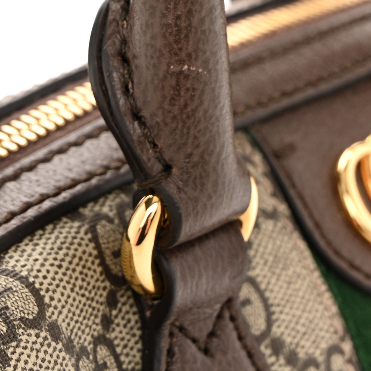 GG Supreme Monogram Textured Dollar Calfskin Web Mini Ophidia Top Handle Bag Beige Ebony New Acero