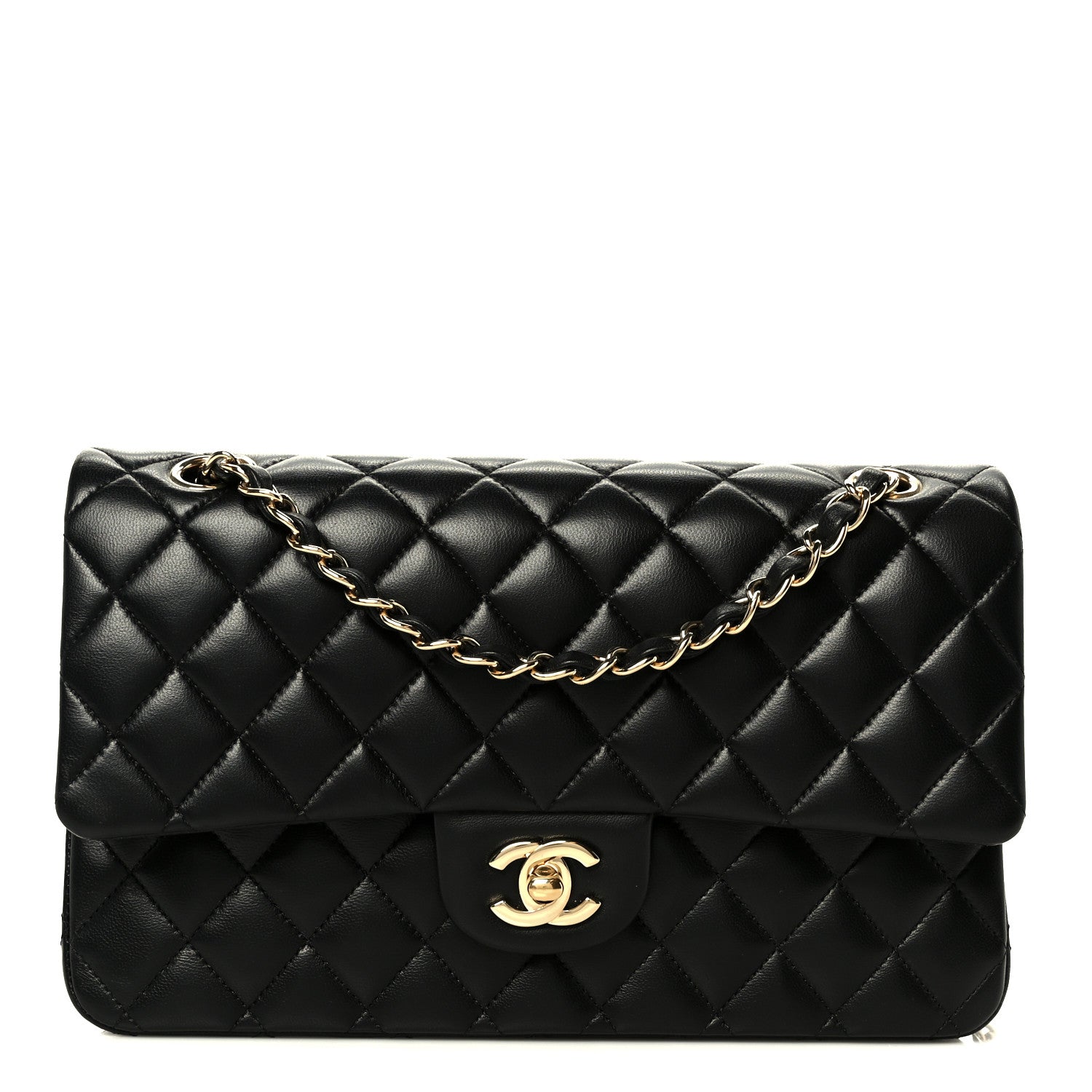 Lambskin Quilted Small Double Flap Black