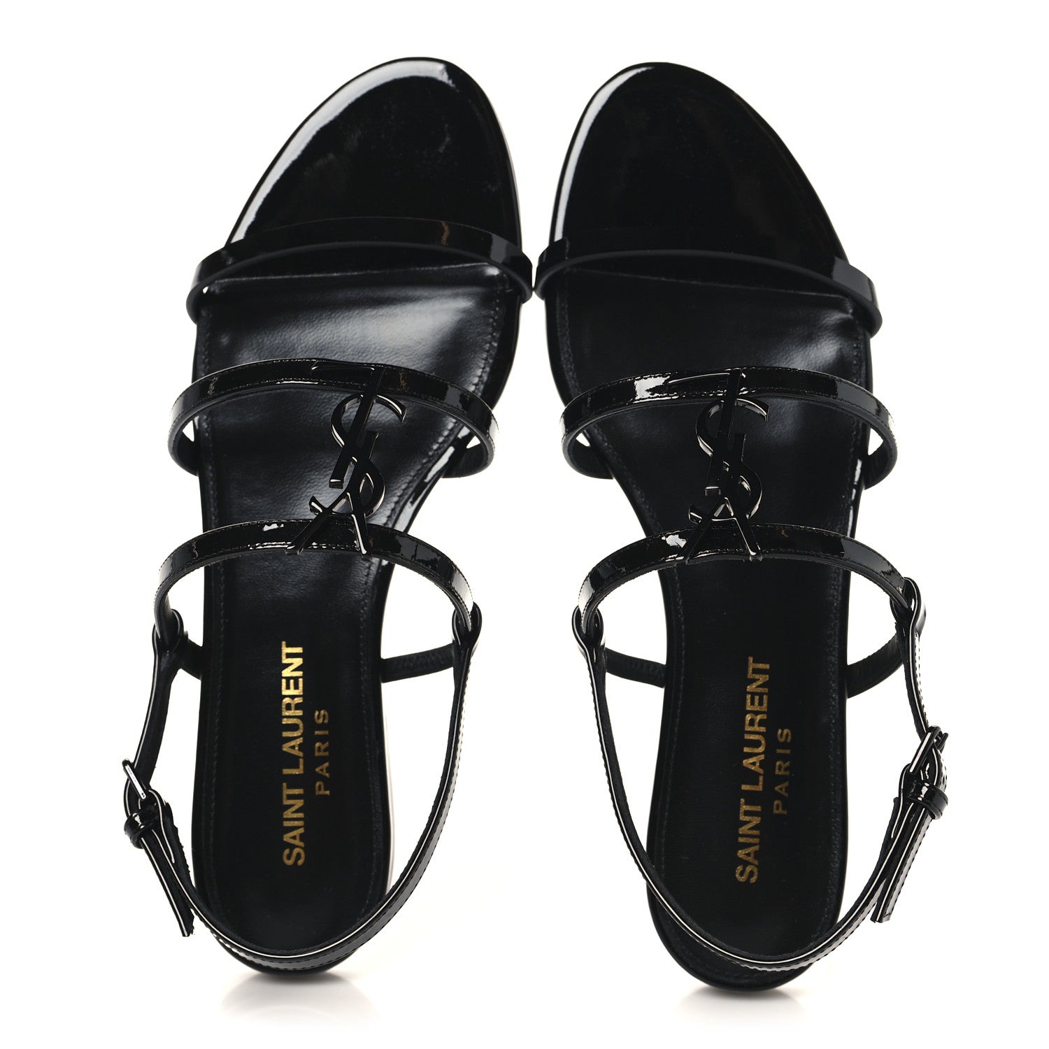 Patent Calfskin Cassandra Monogram Sandals 35.5 Black