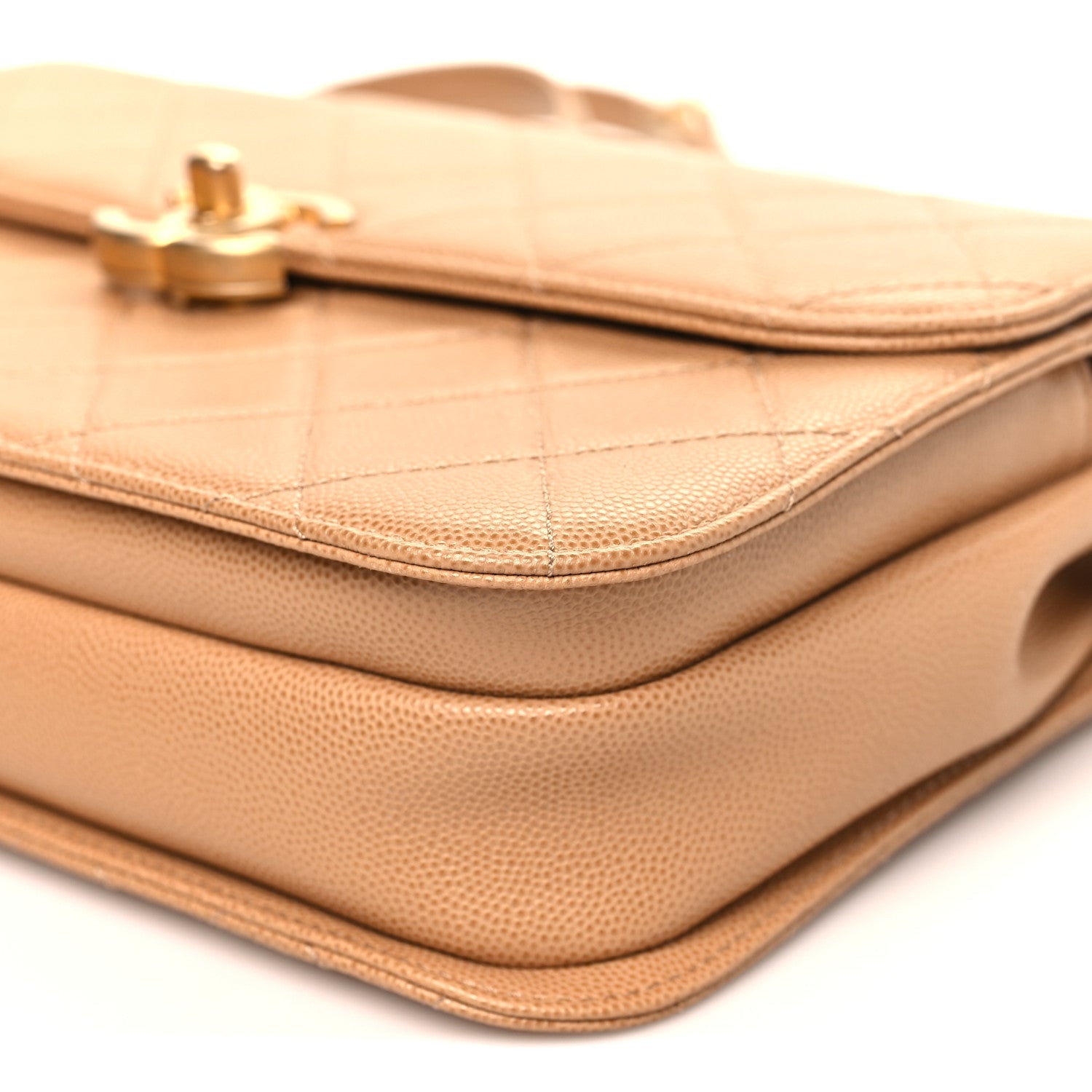 Caviar Quilted Small Top Handle Flap Beige