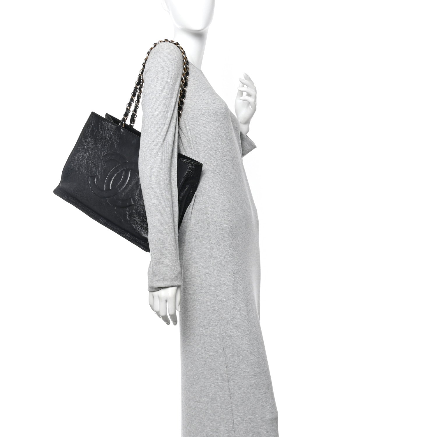 Shiny Aged Calfskin Shopping Bag Black