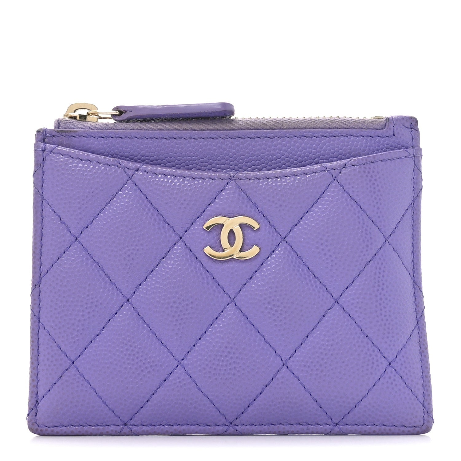 Caviar Quilted CC Zip Card Holder Purple