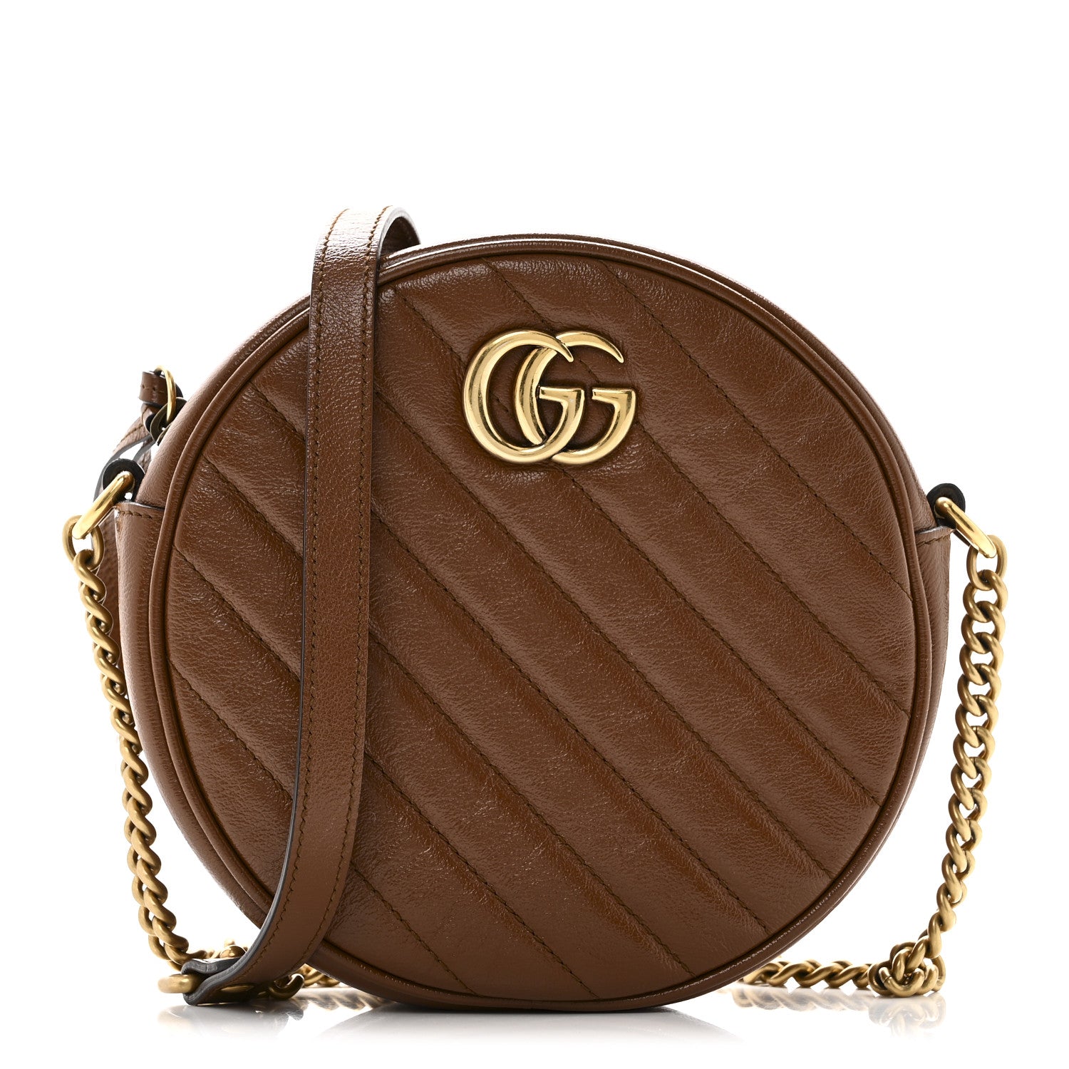 Azalea Calfskin Matelasse Diagonal Mini GG Marmont Round Shoulder Bag Cuir