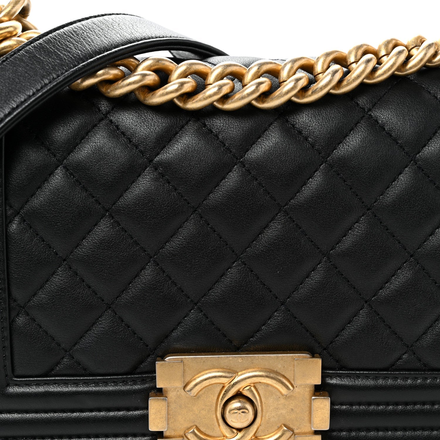 Calfskin Quilted Small Boy Flap Black