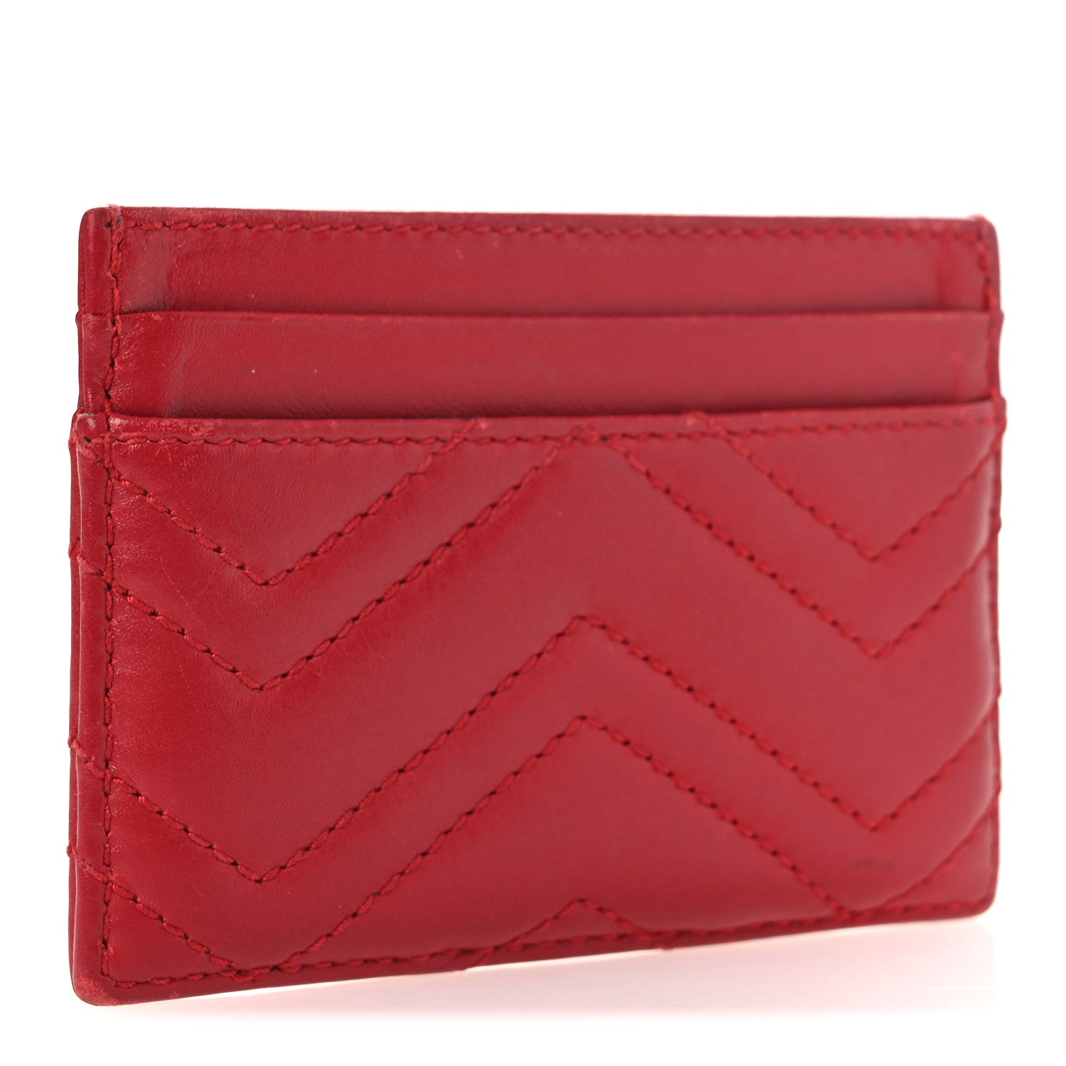 Calfskin Matelasse GG Marmont Card Holder Hibiscus Red