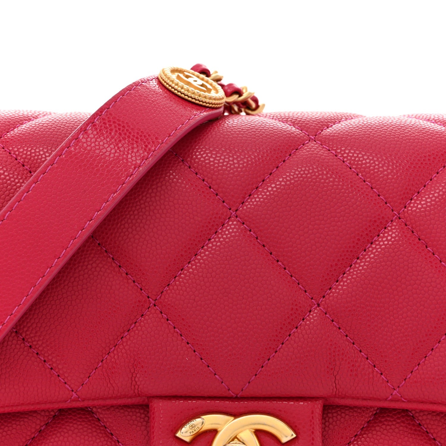 Caviar Quilted Small Twist Your Buttons Flap Fuchsia