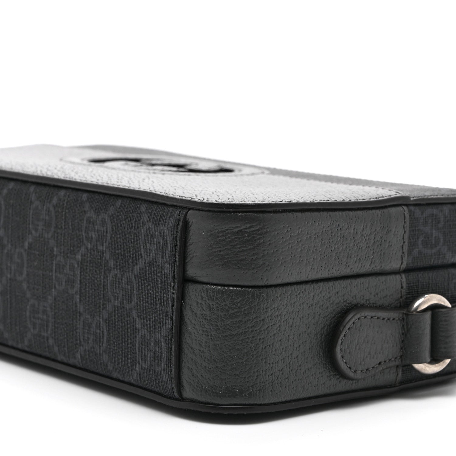 GG Supreme Monogram Textured Dollar Calfskin Mini New Basket Shoulder Bag Black Grey