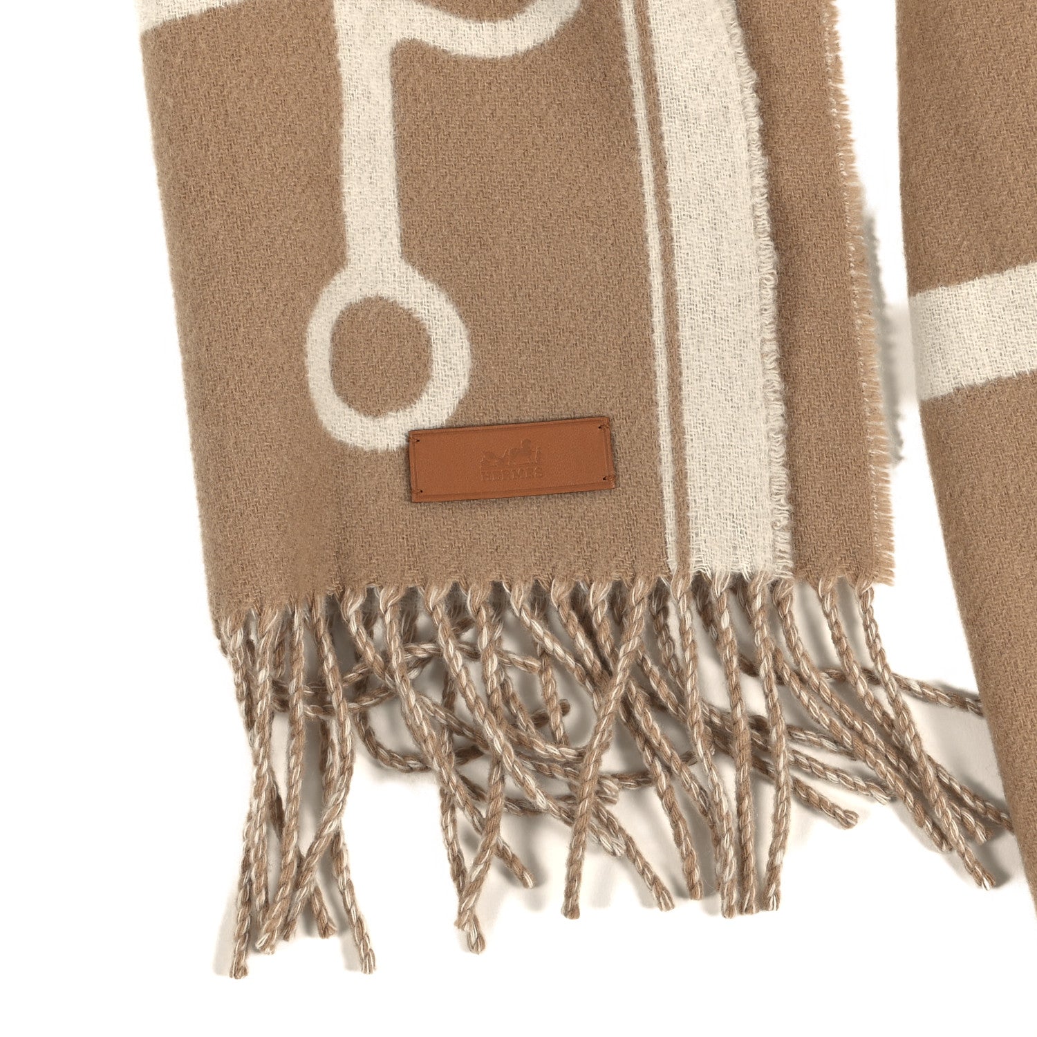 Cashmere Casaque Grand Mors Muffler Camel Ivory