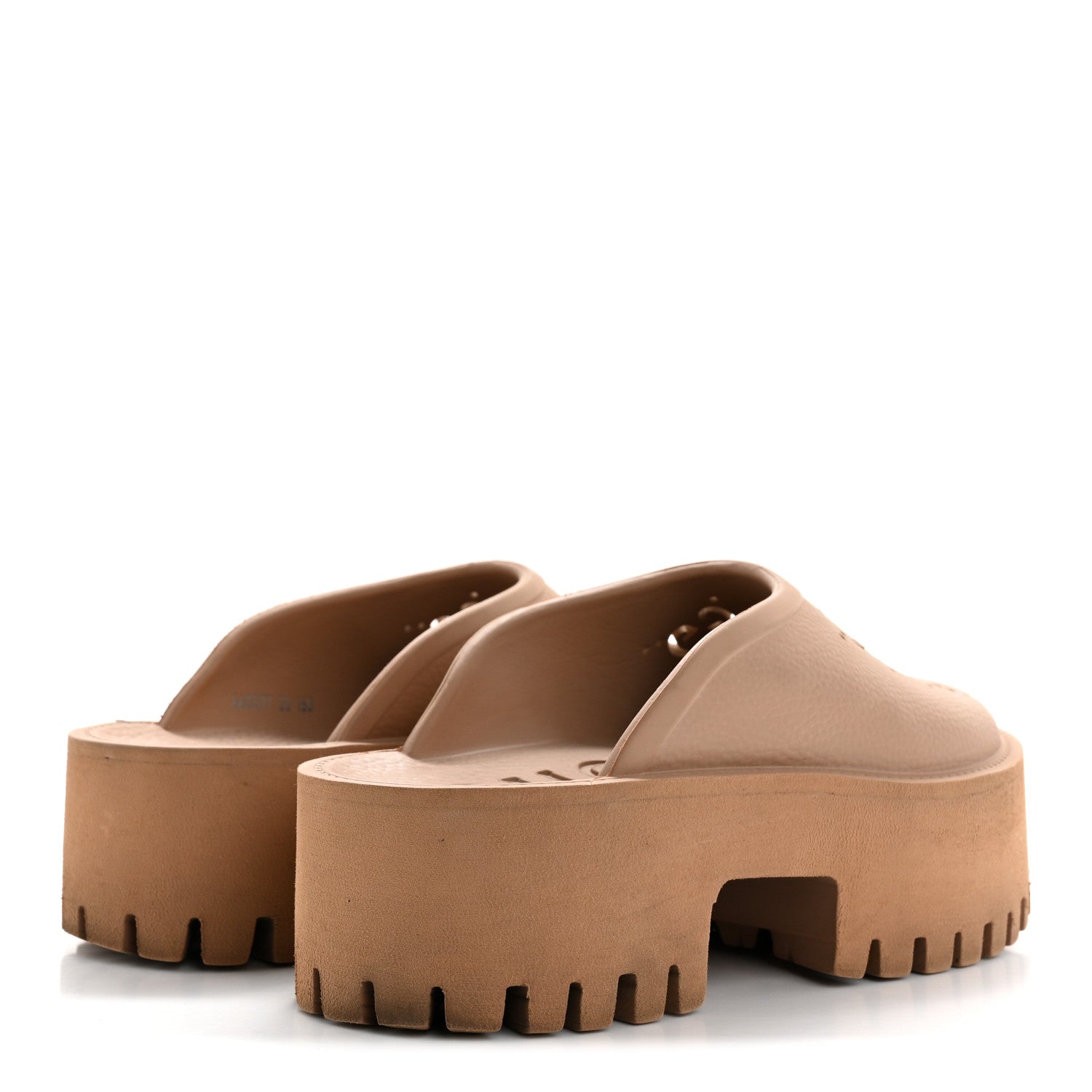 Rubber GG Monogram Perforated Elea Platform 55mm Lug Sole Sandals 36 Vintage Camel