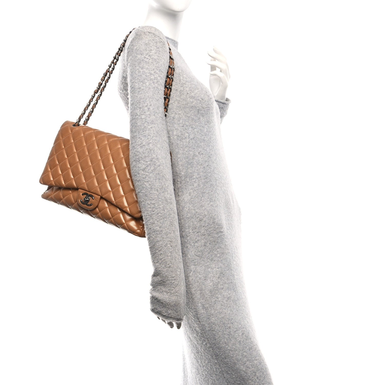 Metallic Caviar Quilted Maxi Double Flap Copper