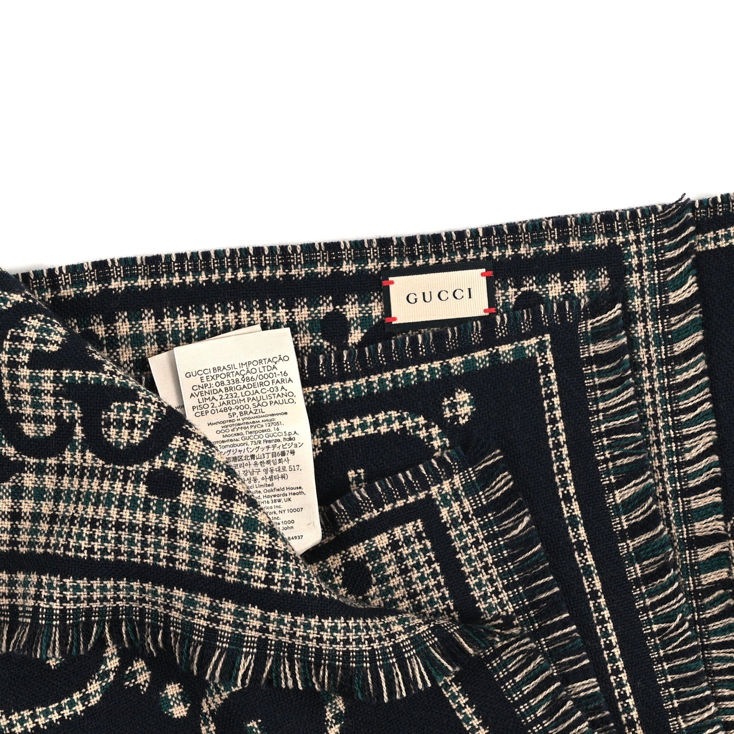 Wool Check GG Monogram Scarf Black Multicolor