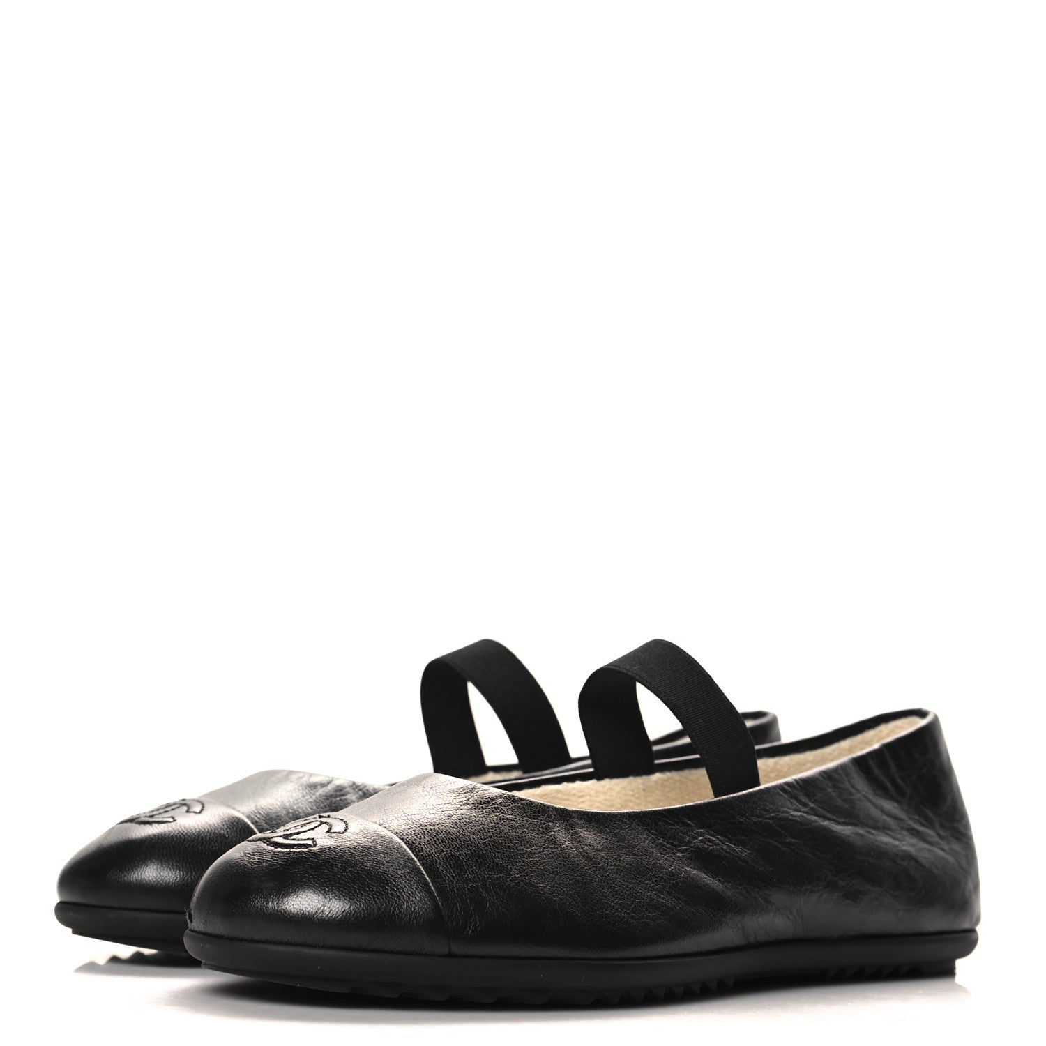 Lambskin Cap Toe CC Mary Jane Flats 37 Black