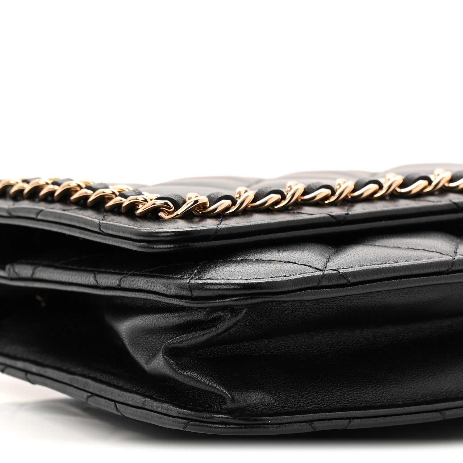 Lambskin Quilted Chain Around Wallet On Chain WOC Black