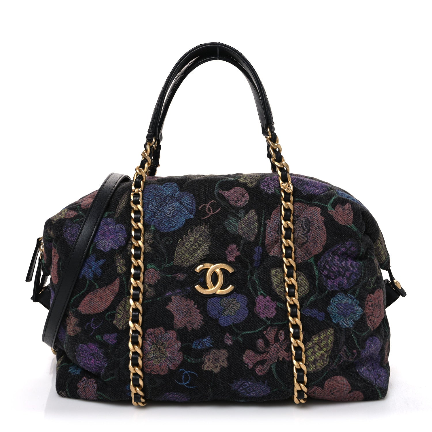 Denim Printed Destination Chenonceau Shoulder Bag Charcoal Multicolor