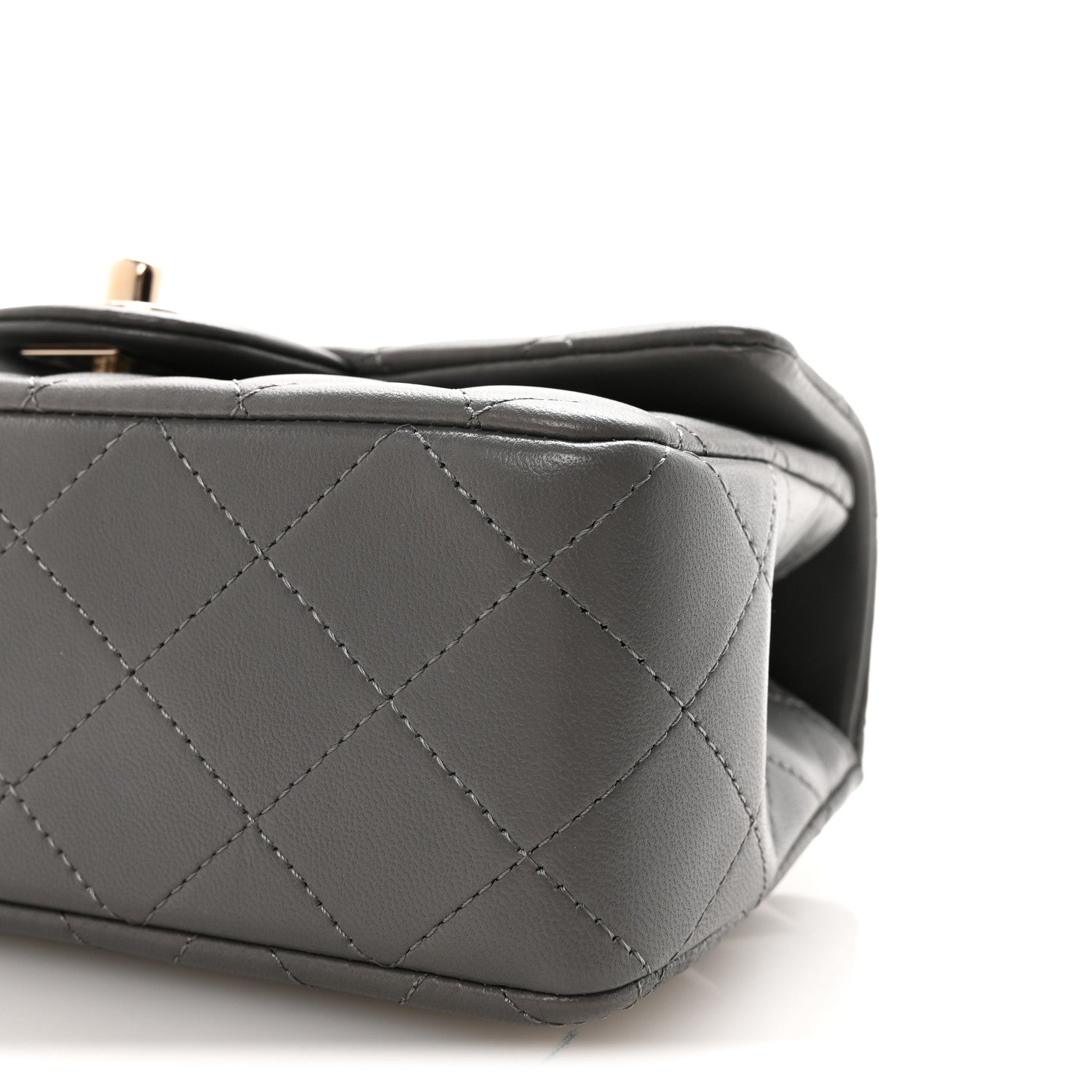 Lambskin Quilted Mini Top Handle Rectangular Flap Dark Grey