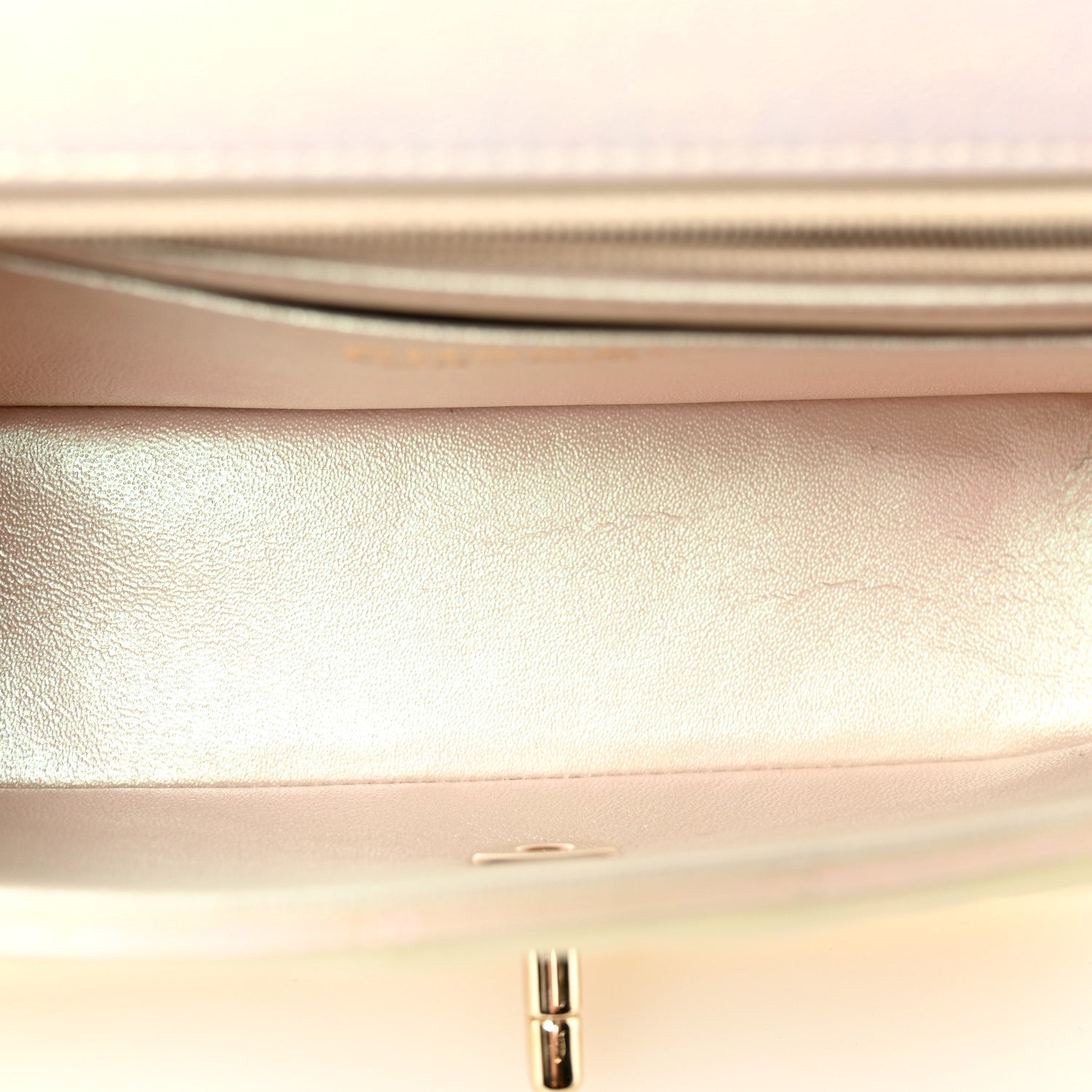 Iridescent Lambskin Quilted Mini Rectangular Flap Ivory