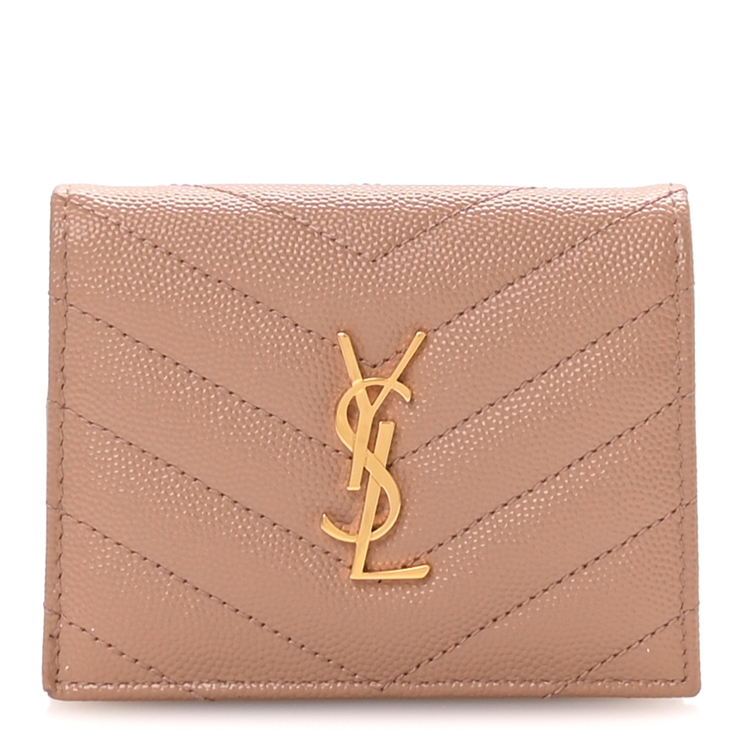 Grain De Poudre Matelasse Chevron Monogram Flap Card Case Vintage Peach