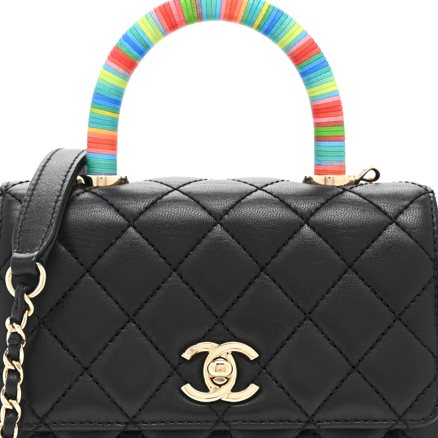 Goatskin Quilted Rainbow Extra Mini Coco Handle Flap Black