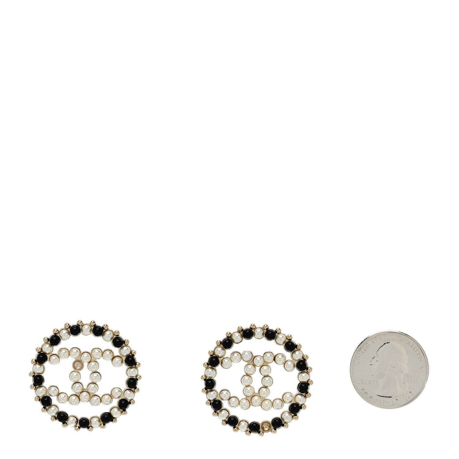 Resin Pearl CC Earrings Gold Black