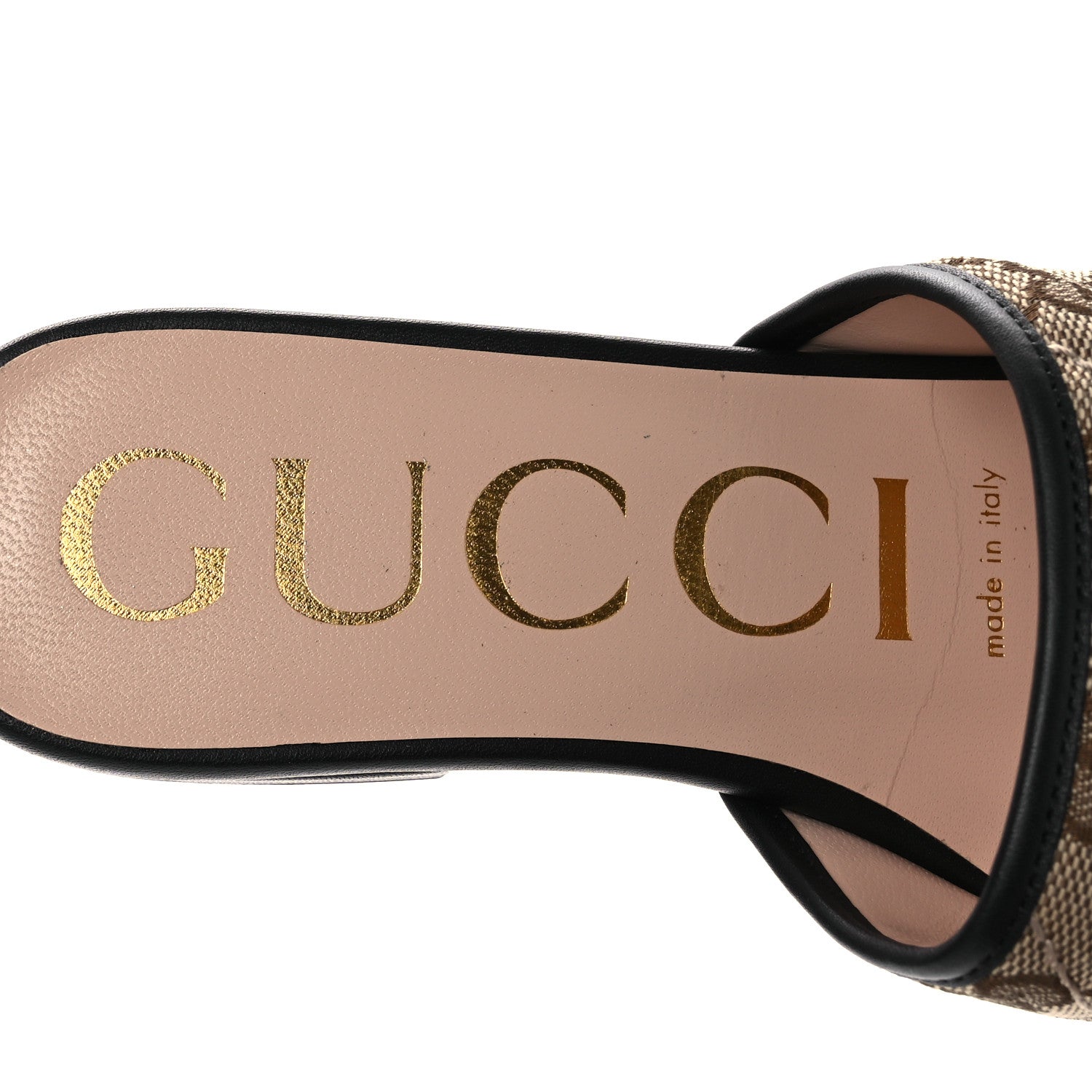 Monogram Matelasse Diagonal GG Marmont Flat Slide Sandals 35 Beige Ebony Black