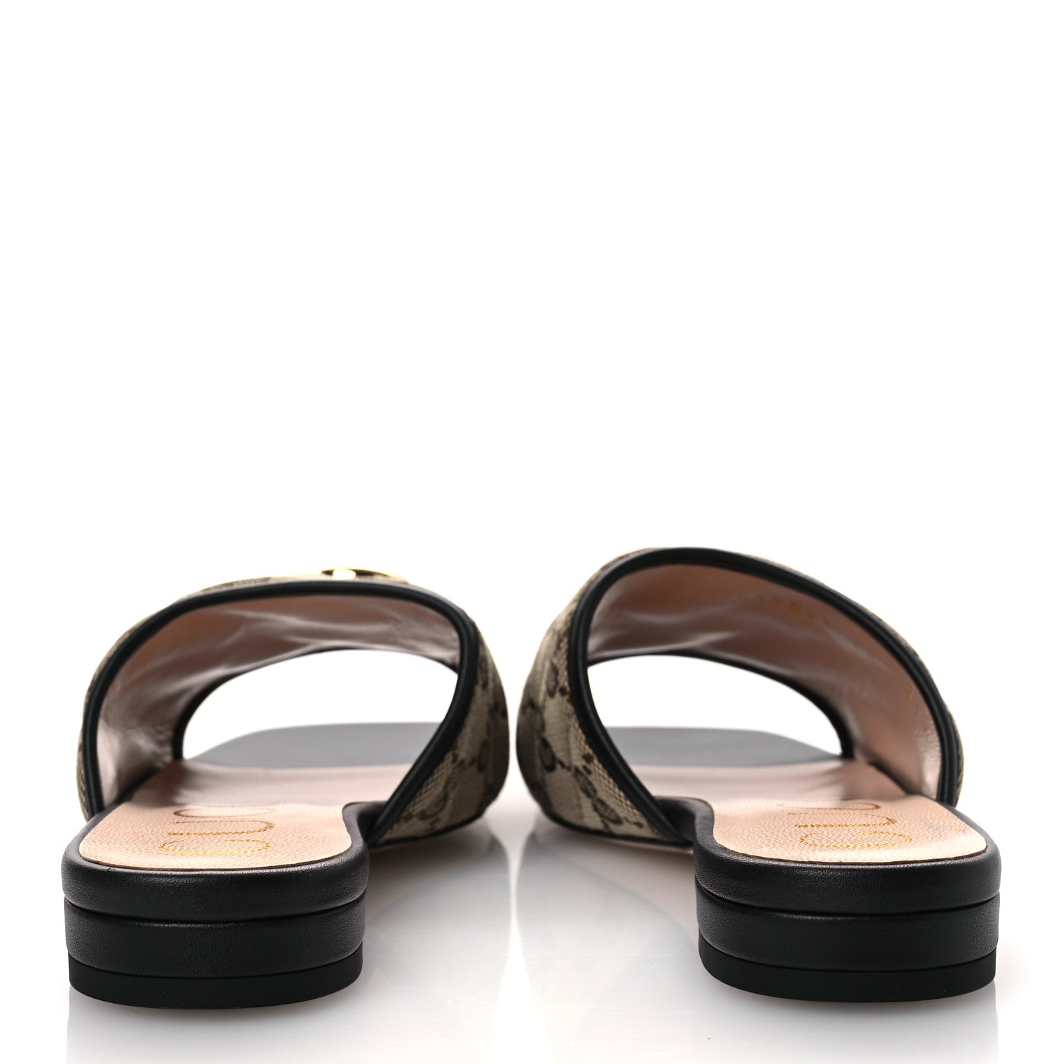 Monogram Matelasse Diagonal GG Marmont Flat Slide Sandals 35 Beige Ebony Black
