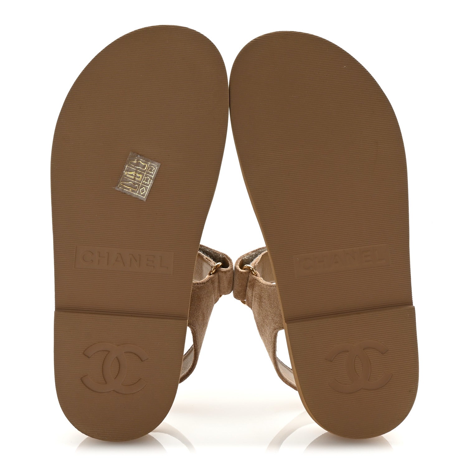 Suede Calfskin Velcro Dad Sandals 36 Beige