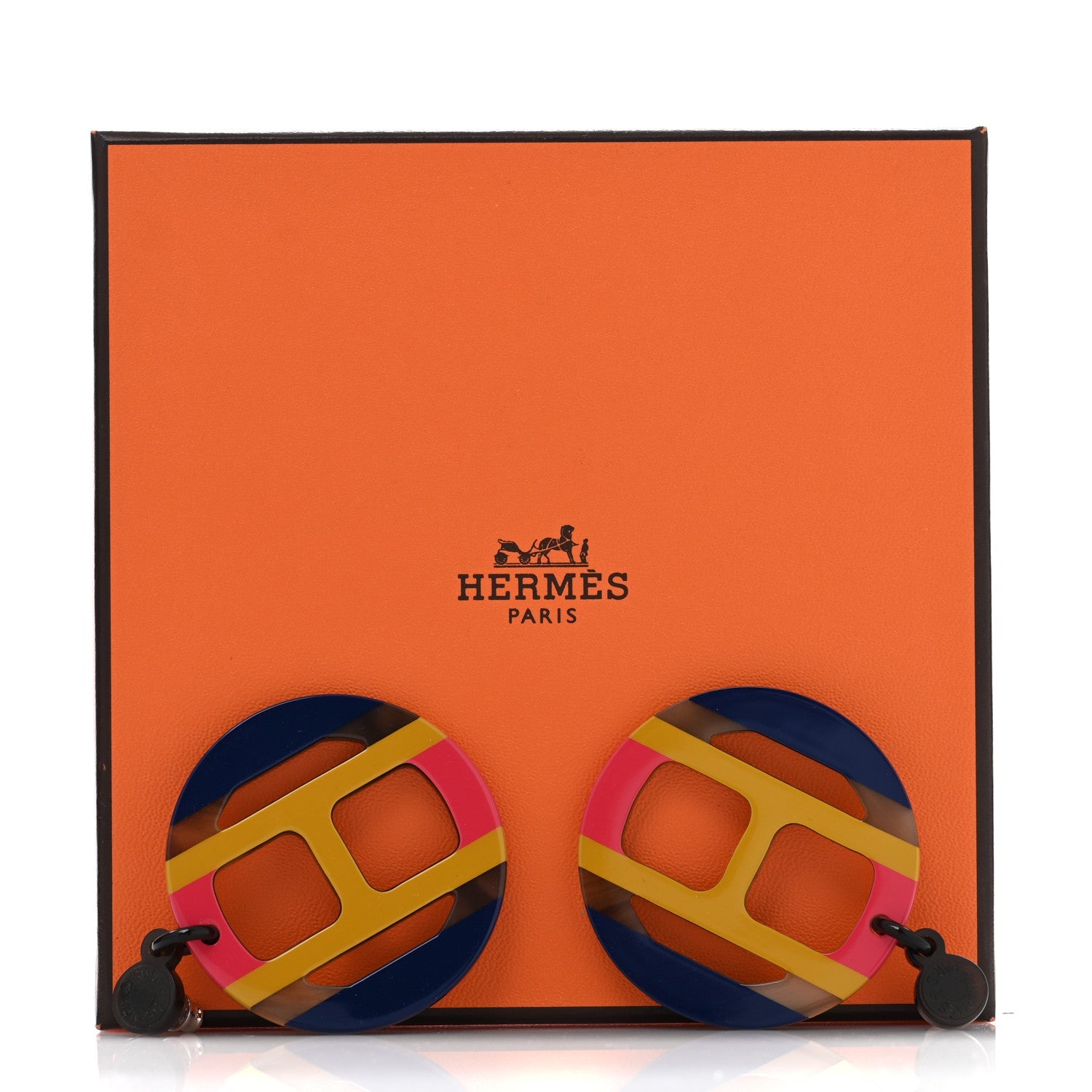 Lacquered Horn H Equipe Earrings Bleu Multicolor