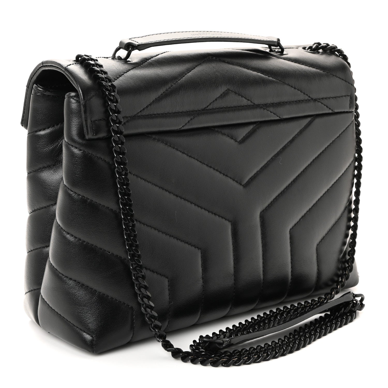 Calfskin Y Quilted Monogram Monochrome Small Loulou Chain Satchel Black