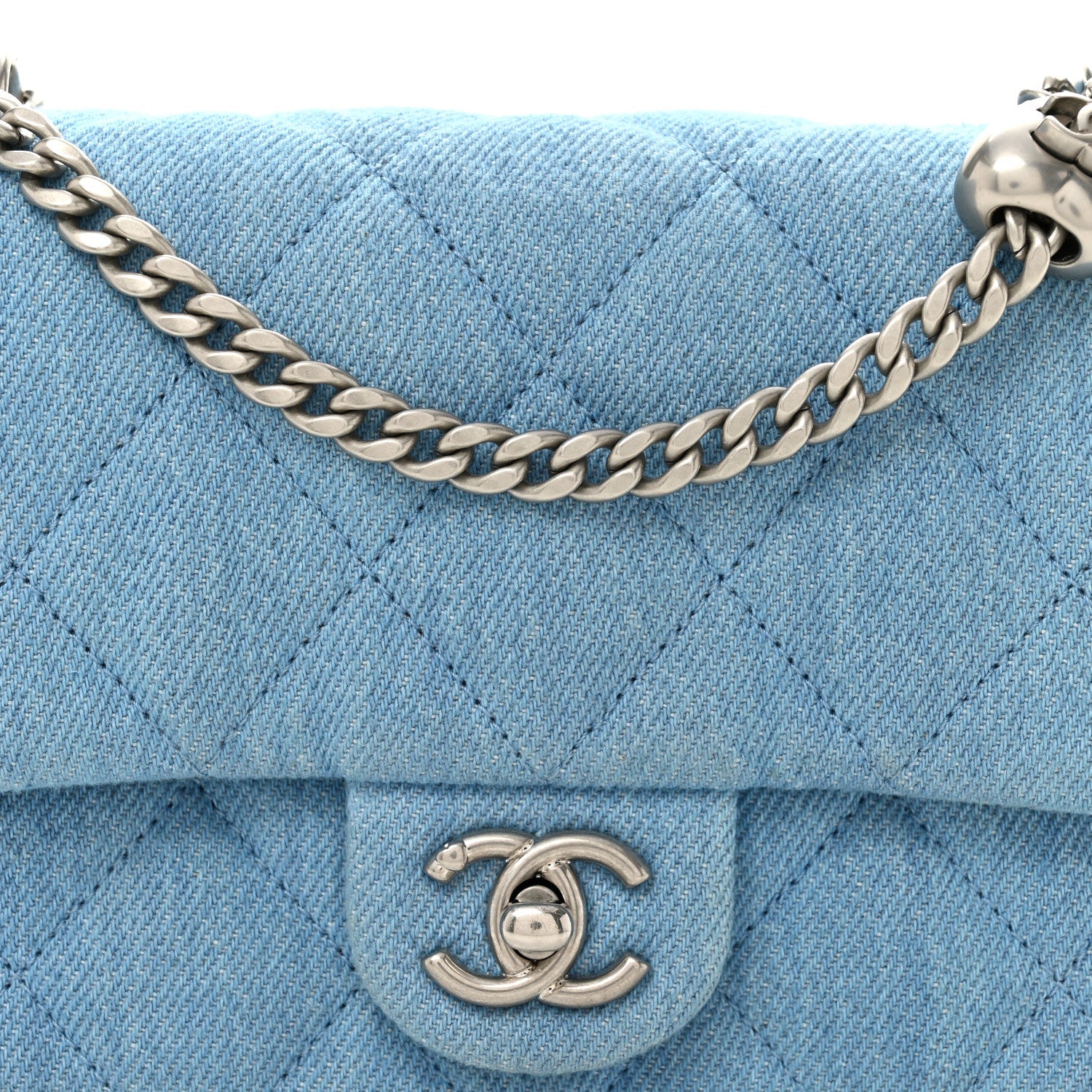Denim Quilted Sweetheart Mini Flap Blue
