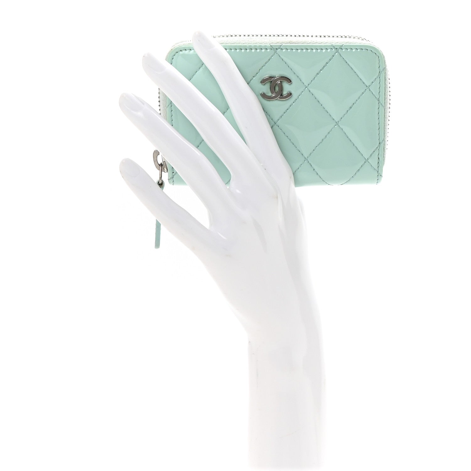 Patent Calfskin Quilted Zip Coin Purse Light Green