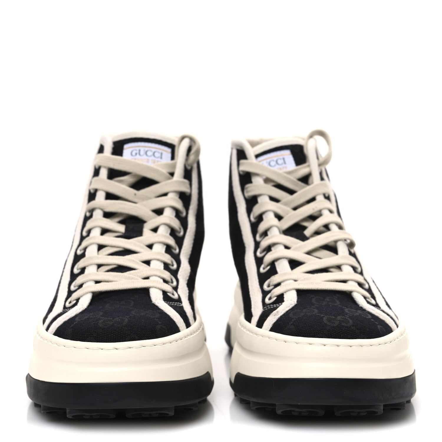 New Canvas GG Monogram Womens Tennis 1977 High Top 55mm Platform Sneakers 39.5 Black Mystic White
