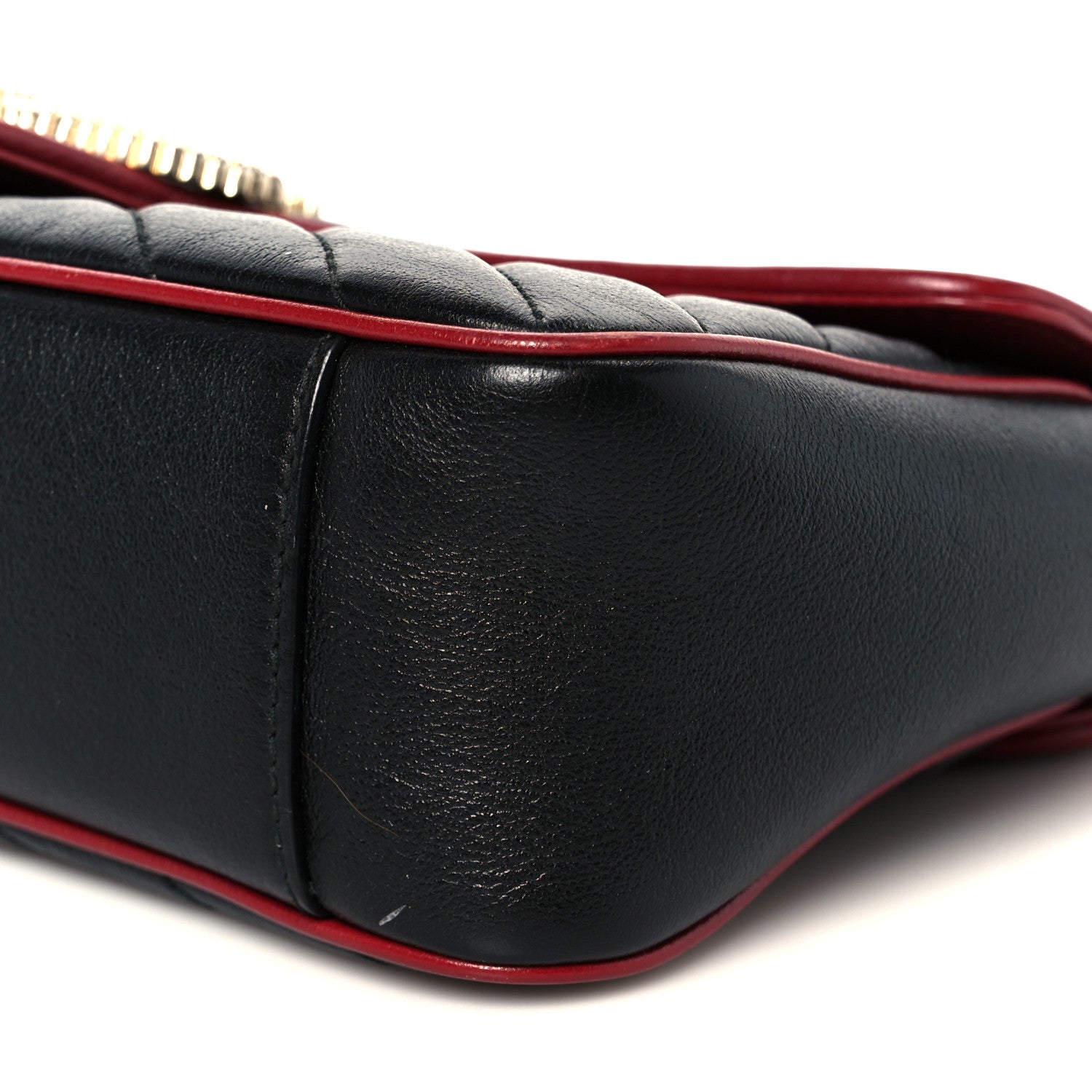 Vintage Effect Calfskin Matelasse Diagonal Small Torchon GG Marmont Shoulder Bag Black Romantic Cherry
