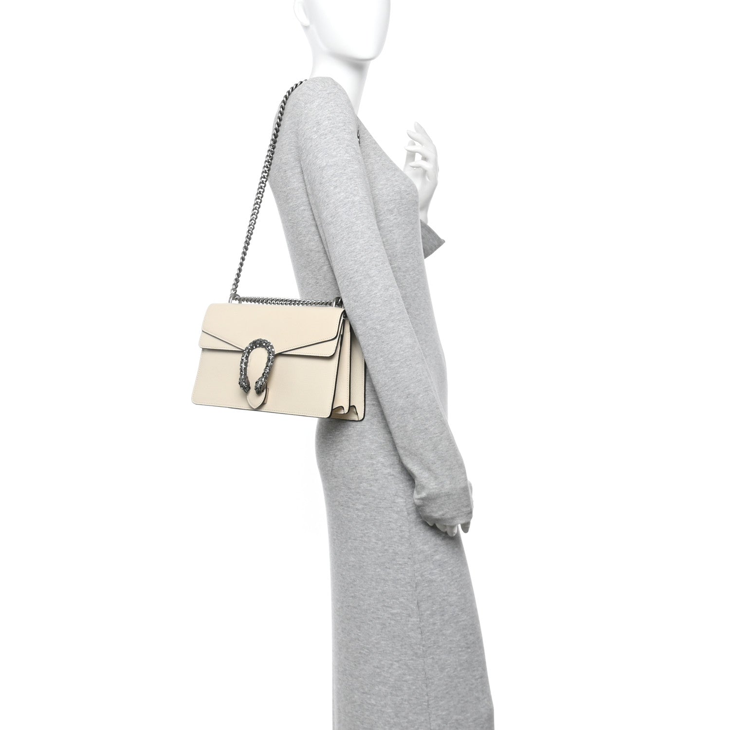 Textured Calfskin Crystal Small Dionysus Shoulder Bag Mystic White