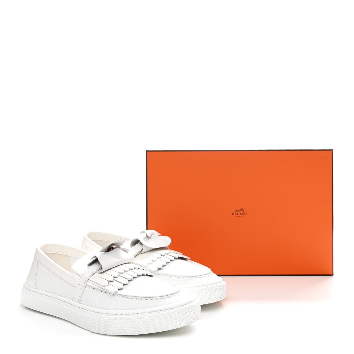 Epsom Calfskin Game Slip On Fringe Sneakers 38 White