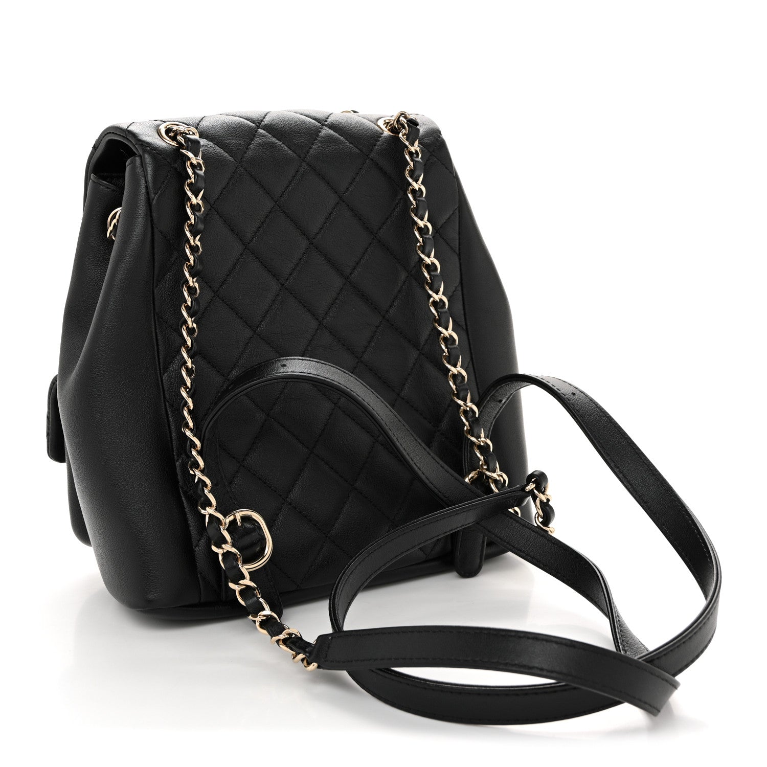 Calfskin Quilted Medium Duma Pockets Drawstring Backpack Black