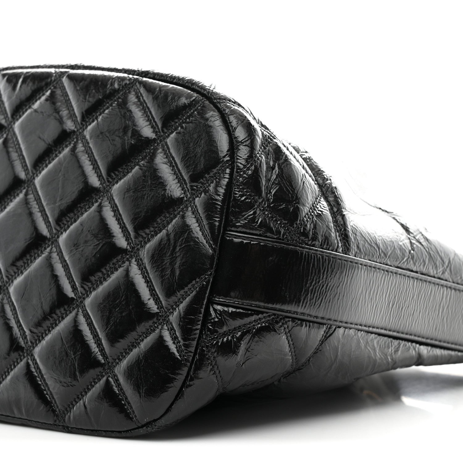 Shiny Aged Calfskin CC Chain Drawstring Bag Black