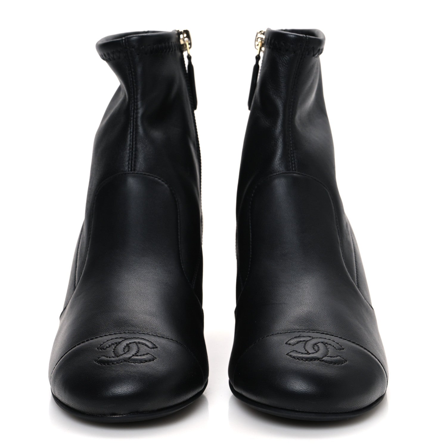 Stretch Lambskin Cap Toe CC Short Boots 36.5 Black