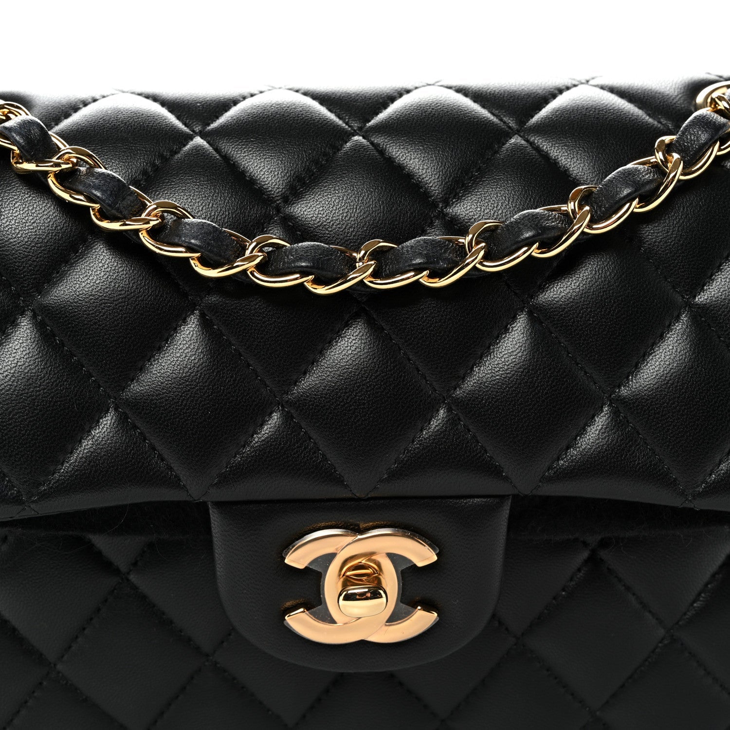 Lambskin Quilted Small Double Flap Black