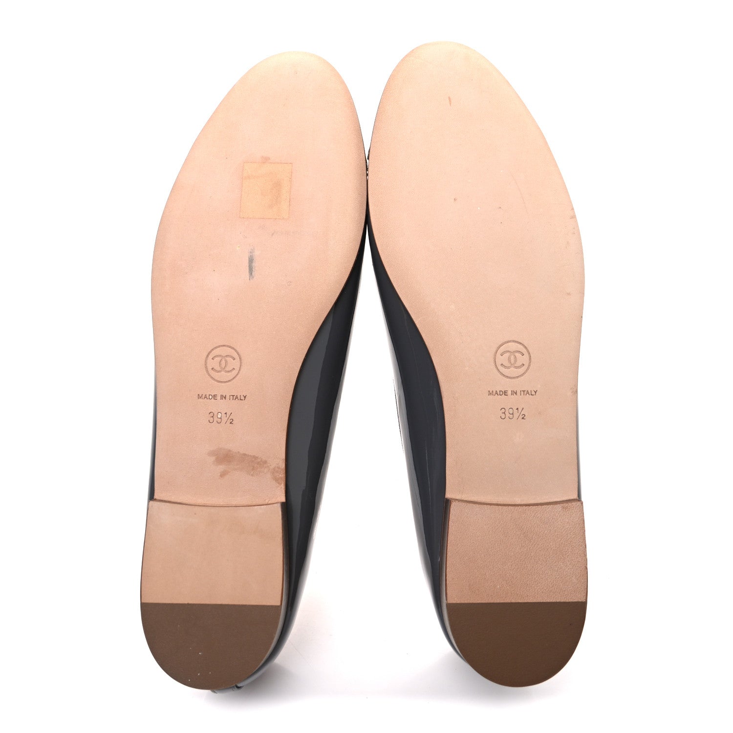 Patent Calfskin CC Cap Toe Ballerina Flats 39.5 Dark Grey