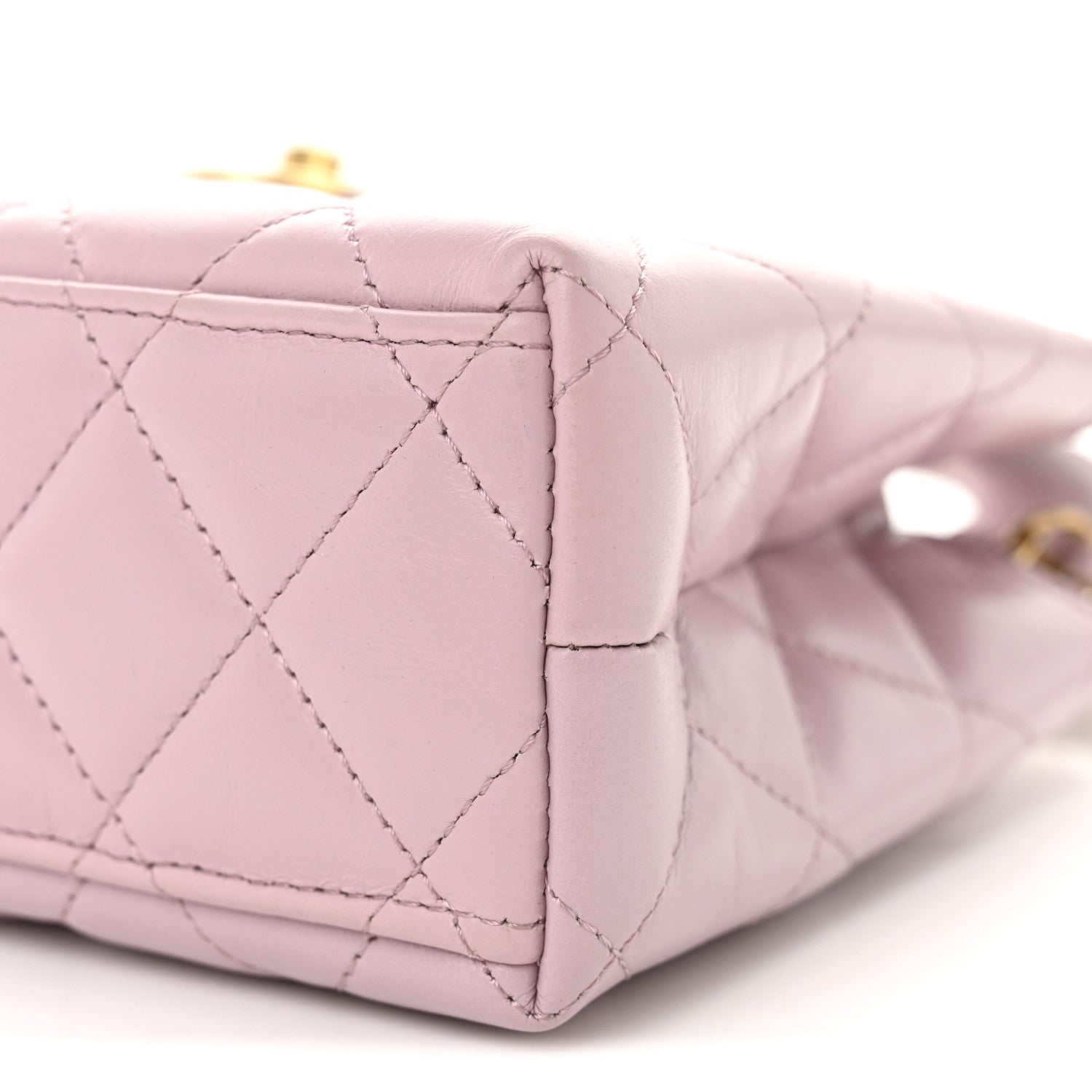 Shiny Aged Calfskin Quilted Nano Kelly Shopper Light Pink