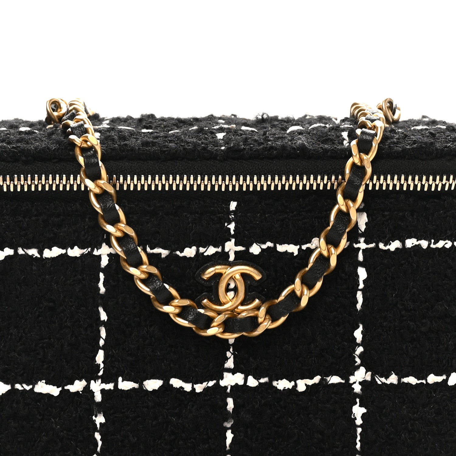 Tweed Pearl Crush Small Vanity Case With Chain Black White