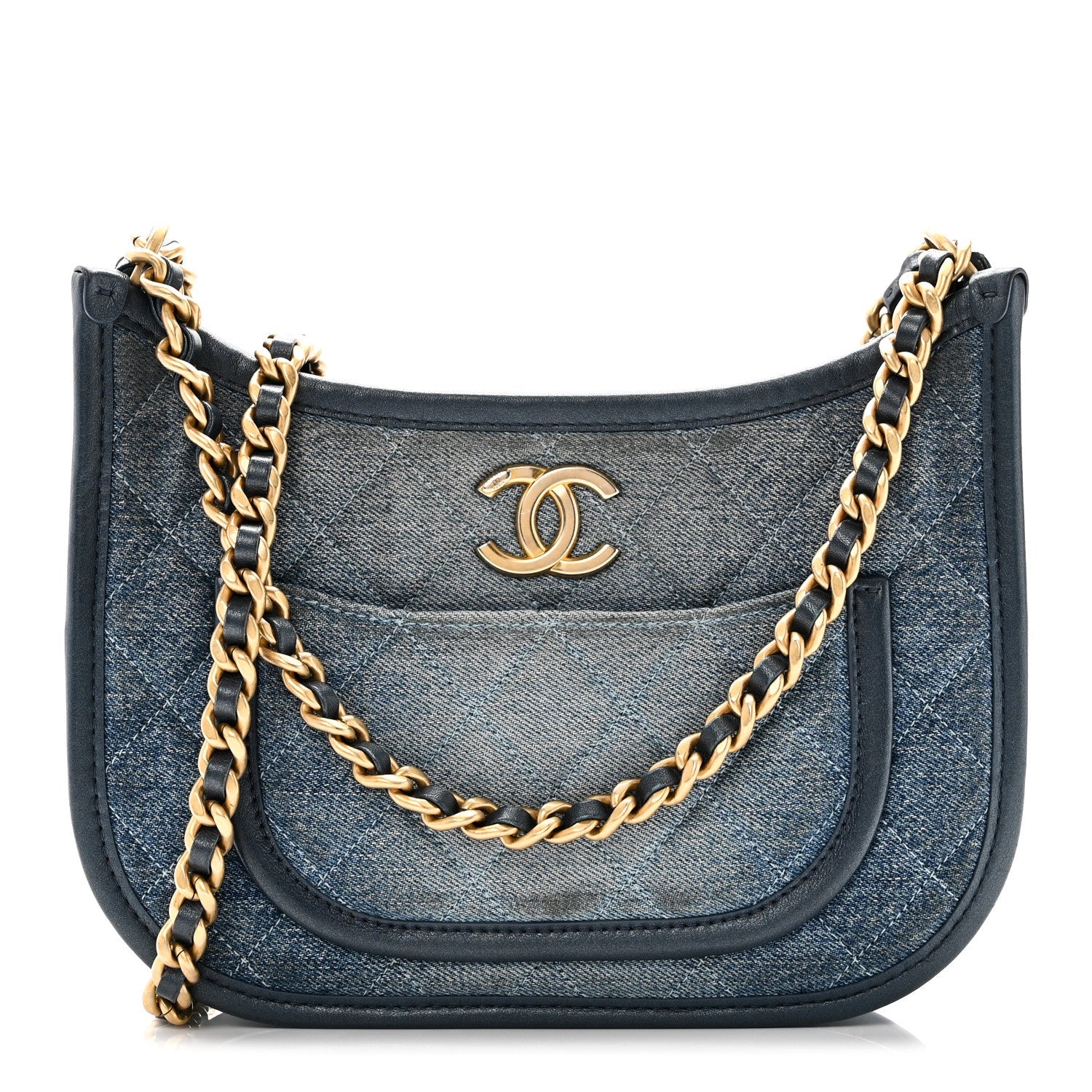Washed Denim Quilted Hobo Blue