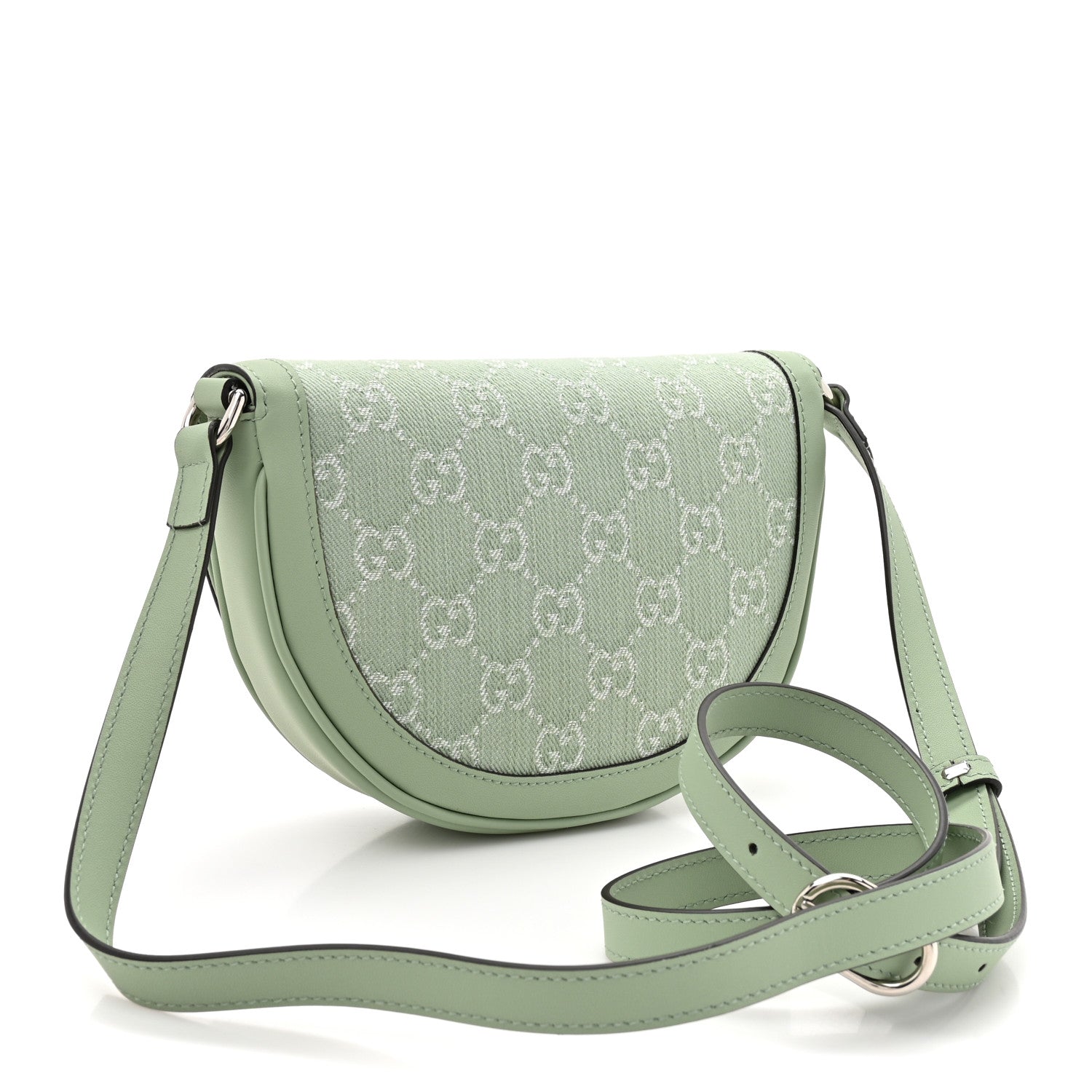 Denim GG Monogram Calfskin Mini Ophidia Flap Shoulder Bag Pale Green