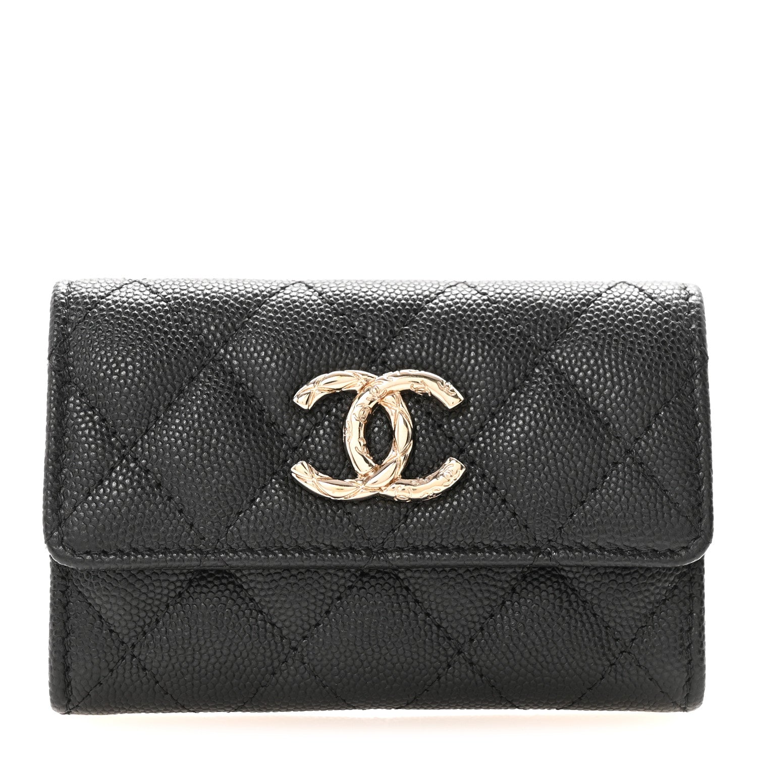 Caviar Quilted CC Flap Card Holder Black